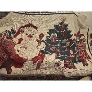 Vintage MWW 1991 Christmas Throw Featuring A Near Dressed As SANTA by TREE 42x66